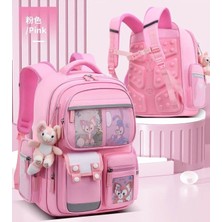Elada Moda Pembe Büyük Kapasiteli Oyuncak ve Sevimli Kart Hediyeli Sırt Korunaklı Okul Çantası