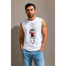 Enb1r Moda Erkek Tavşan Baskılı Sıfır Kol Tişört Regular Fit Bisiklet Yaka Yazlık Günlük Pamuklu Atlet T-Shirt