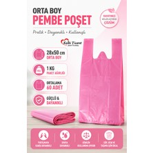 Kalbi Ticaret Kalın Pembe Poşet Orta Boy 1 kg Market Manav Poşeti Çöp Poşeti Hışır Atlet Poşet 28X50 cm