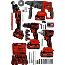 Steiner 21V Darbeli Kömürsüz Kırıcı Delici Hilti & Taşlama & Matkap & Somun Sıkma Sökme 4'lü Set Kırmızı