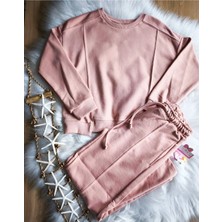 Elada Moda Pembe 3 Iplik Sardonsuz Rahat Kalıp Pamuklu Kız Cocuk Alt Üst Takim