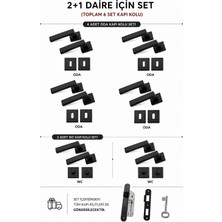 Gümüş Lama Kare Rozetli Kapı Kolu 6'lı Kapı Kolu ve 40MM Sessiz Kilit Set (2+1 Daire Için Geçerli) Siyah