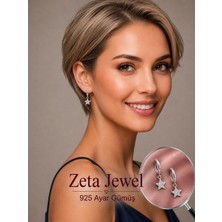 Zeta Jewel 925 Ayar Gümüş Yıldız Sallantılı Halka Küpe | Taşlı Şık Kadın Küpesi | Günlük Kullanım | Işıklı Hediye Kutulu