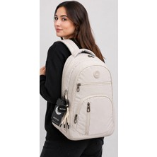 Bevitton Okul Çantası Suya Dayanıklı Kumaş Unisex Bej Okul Sırt Çantası 1700
