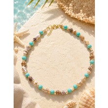 Jammy Jewerly Doğal Deniz Kabuğu ve Turkuaz Taş Detaylı Choker Kolye – Gold Paslanmaz Çelik Yaz Koleksiyonu