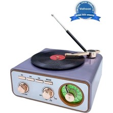 Uravas Store Metalik Nostaljik Tasarım Plak Çalar Görünümlü Radyolu Bluetooth Hoparlör Retro Müzik Plak