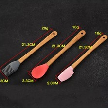 Uravas Store 5'li Renkli Ahşap Saplı Silikon Uçlu Spatula Fırçalı Kaşık Seti -Yemek Hazırlık Seti 21 cm
