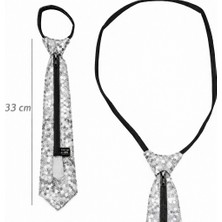 Uravas Store Gümüş Renk Pul Payetli Işıltılı Parti Kravatı 33 cm