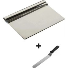 Uravas Store 2li Set Hamur Şekillendirici Eğik Pasta Spatulası +Metal Hamur Kesici Kazıyıcı Spatula