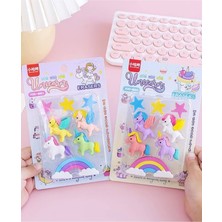 ÖZ OFİS Yeni Sezon 3D Sevimli Unicorn Temalı Figürlü Silgi Seti - Özel Kutulu Iz Bırakmaz Silgi 8'li 1 Paket