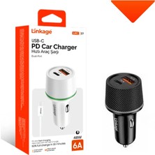 Pd Quick Charge 6A/48W 1xusb-A+Usb-C Uyumlu Araç Şarjı Pd Type-C Şarj Kablosu Lkc-37 Siyah