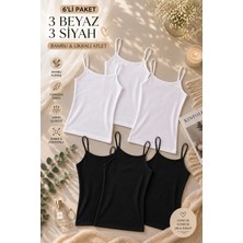 Rozelt Kadın 6'lı Siyah&beyaz Bambu Likralı Ince Askılı Atlet