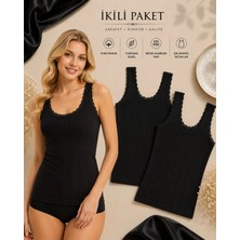 Rozelt Kadın %100 Pamuklu Jakarlı Yumuşak Kumaş Kalın Askılı 2'li Atlet