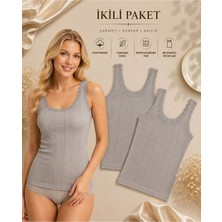 Rozelt Kadın %100 Pamuklu Jakarlı Yumuşak Kumaş Kalın Askılı 2'li Atlet