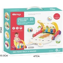 BIB6016 Piyanolu Bebek Yürüteci ve Tavşan Desenli Kırmızı Oyun Halısı 2 In 1
