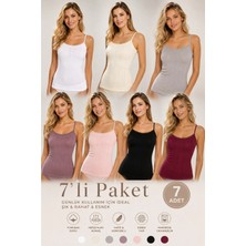 Rozelt Kadın 7'li Paket Ip Askılı Dantelli Jakarlı %100 Pamuk Atlet Renkli Günlük Iç Giyim Seti