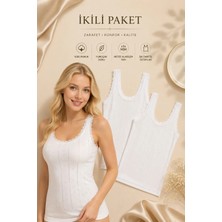 Rozelt Kadın %100 Pamuklu Jakarlı Yumuşak Kumaş Kalın Askılı 2'li Atlet
