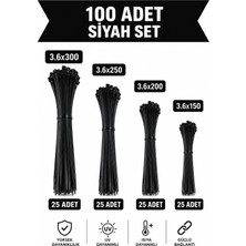 Nextra 3.6X150-200-250-300 mm Kablo Bağı Set  -Siyah  Cırt Kelepçe - Plastik Kelepçe  (100 Adet)