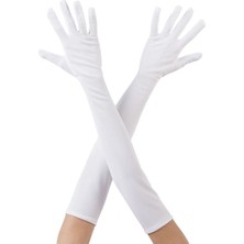 Uravas Store Beyaz Renk Dirseğe Kadar Uzun Kumaş Eldiven 40 cm