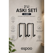 Espoo Design Yapışkanlı 2 Adet Çift Kancalı Banyo Mutfak Askısı Metal Askılık Duvar Askı Organizer