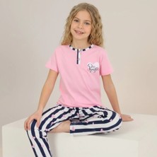 Erca Home Tekstil Ürünleri %100 Pamuklu Çizgili Alt Rakat Kaıp Pijama Takımı 2y,3y,4y,5y Kız/ Pembe