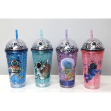 Uravas Store Sevimli Astronot Işıklı Pipetli Pullu Suluk & Bardak 400 ml ALK3148