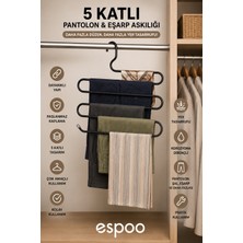 Espoo Design Siyah Metal 5 Katlı Dolap Içi Pantolon Eşarp Şal Askısı , Çoklu Askılık, Dekoratif Akıllı Askı