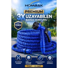 Uravas Store 3x Uzayan Bahçe Hortumu 7.5-22.5 Metre Ayarlanabilir Tabancalı Premium Sulama Hortumu Mavi