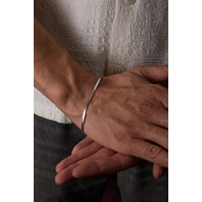 Ricco Jewellery 14 K Beyaz Altın Kaplama 925 Ayar Gümüş Yassı Selpatin Bileklik