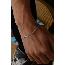 Ricco Jewellery 925 Ayar Gümüş Old Money Italyan Oksitli Barlı Forse Bileklik