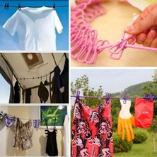 Uravas Store Taşınabilir Seyahat Çamaşır Ipi 12 Mandallı Klipsli Lastikli Çamaşır Mandalları