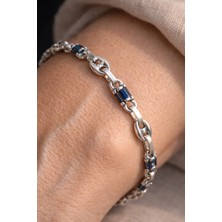 Ricco Jewellery 925 Ayar Gümüş Safir Taşlı Gemici Bileklik
