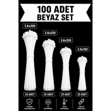 Nextra 3.6X150-200-250-300 mm Kablo Bağı Set  - Beyaz Cırt Kelepçe - Plastik Kelepçe  (100 Adet)
