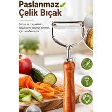 Uravas Store Ergonomik Ahşap Saplı Metal Meyve Sebze Soyacağı Tek Başlıklı Pratik Soyacak
