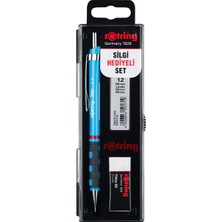 Mekanik Kurşun Kalem, Uç ve Silgi Seti, 0,7 mm Kalem, 2b Uç, Orta Boy Silgi, Açık Mavi, 3'lü Set