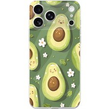TechTree Iphone 17 Pro Uyumlu Yeşil Zeminli Sevimli Avokado Baskılı Silikon Kılıf