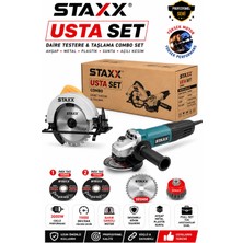 Staxx Power Usta Set 185MM Daire Testere + 115MM Avuç Spiral Taşlama Combo Set Ahşap Metal Plastik Sunta Kesim