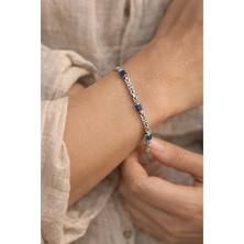 Ricco Jewellery 925 Ayar Gümüş Old Money Safir Taşlı Kral Bileklik