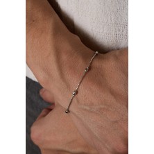 Ricco Jewellery 14 K Beyaz Altın Kaplama 925 Ayar Gümüş Yassı Top Bileklik