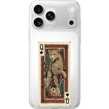 TechTree Iphone 17 Pro Uyumlu Iskambil Kağıdı Tasarımlı Leopar Portre Baskılı Silikon Kılıf