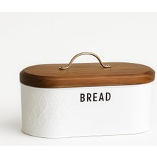 Beyaz Metal Ekmek Kutusu 33X18X18 cm | Ahşap Kapaklı Büyük Hacimli Ekmeklik | Gold Kulplu Modern Mutfak Depolama Kabı | Uzun Süre Taze Saklama