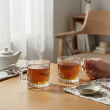 2 Adet Çay Kahve Kupası Kulplu Cam Bardak Çay Bardağı 280 ml