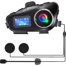 Uravas Store Q58-MAX Radyolu 2 Kişi Bağlantılı Bluetooth Kask Kulaklık Ekranlı Fenerli Müzik ve Telsiz Intercom