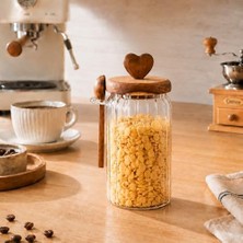 Akasya Kapaklı Cam Kavanoz 760 ml Kaşıklı | Hava Geçirmez Baharatlık Çay Kahve Şeker Saklama Kabı