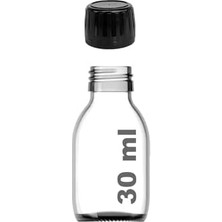 30 ml Sızdırmaz Kapaklı Şeffaf Shot Şişesi 30 cc Ginger Şat Beyaz Cam Şişe 6 Adet (Kilitli Plastik Siyah Kapak)