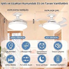 Dolunay Fanlı LED Ampul - 72W 7850 Lümen - 3 Renk Yanma Modlu (Beyaz, Gün Işığı, Natural) - Uzaktan Kumandalı, Cata Dimlenebilir Hayalet Pervaneli Tavan Vantilatörü ve Aydınlatma