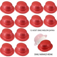 Uravas Store Kırmızı Renk Simli Melon Yuvarlak Parti Şapkası 12 Adet