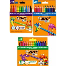 Bic 12' Li Kuru- Pastel- Keçeli 3'lü Boya Kalemi Seti