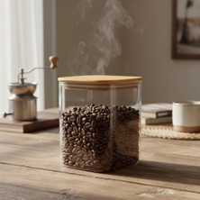 10X15 cm Bambu Kapaklı Kare Cam Saklama Kavanozu - Vakumlu Uzun Boy Şeffaf Erzak Kabı Bakliyat ve Kuruyemiş Saklama Kutusu Mutfak Düzenleyici Organizatör
