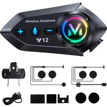 Uravas Store Y12 Motor Kask Kulaklık Rgb Modlu Radyolu Motosiklet Kulaklık 5.3 Bluetooth Intercom
